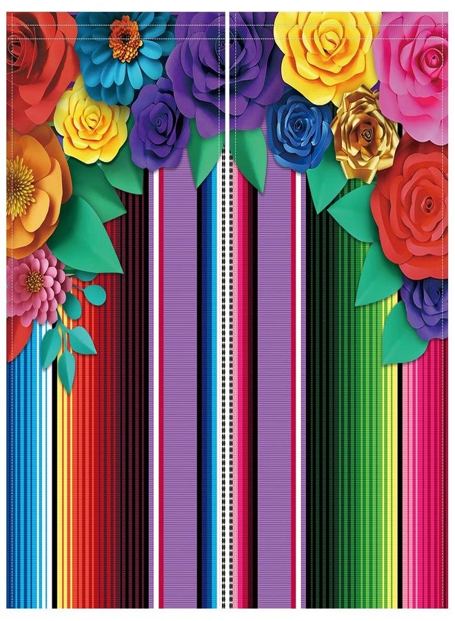 DOTOOMA 82 x 84 Inches Mexican Theme Paper Flowers Window Curtain Colorful Stripe Festival Celebration Carnival Bedroom Decoration Drapes 2 Panel Rod Pocket - Image 2